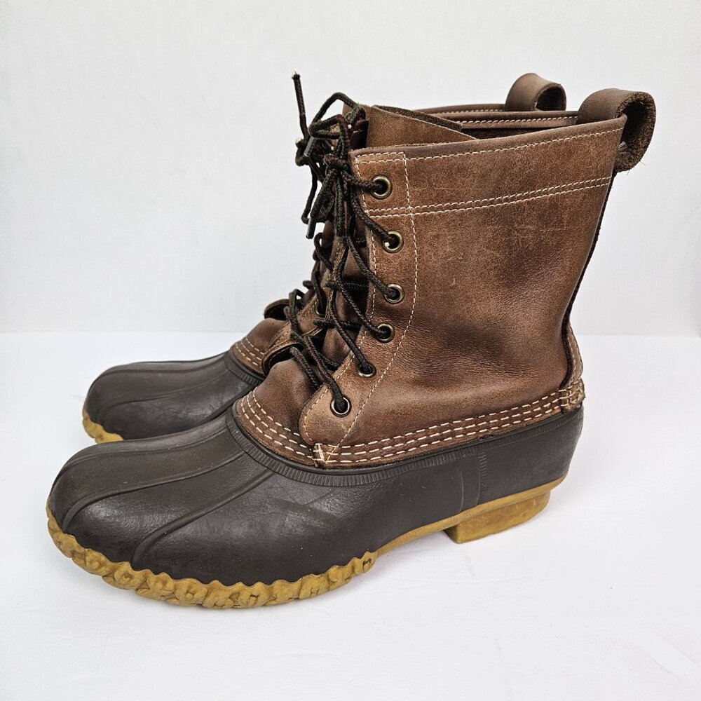 LL Bean 8" Unlined Bean Boots Brown Leather Duck Boot 6 - Picture 6 of 10